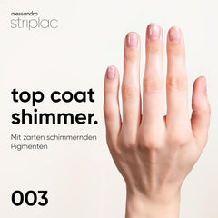 alessandro Striplac UV Top Coat Shimmer - Jasne, odporne na zarysowania paznokcie do 15 dni - Można stosować z barwnikiem lub bez - Technologia delikatnego usuwania - Wegańskie - Srebrny, Przezroczysty, 6,5 ml