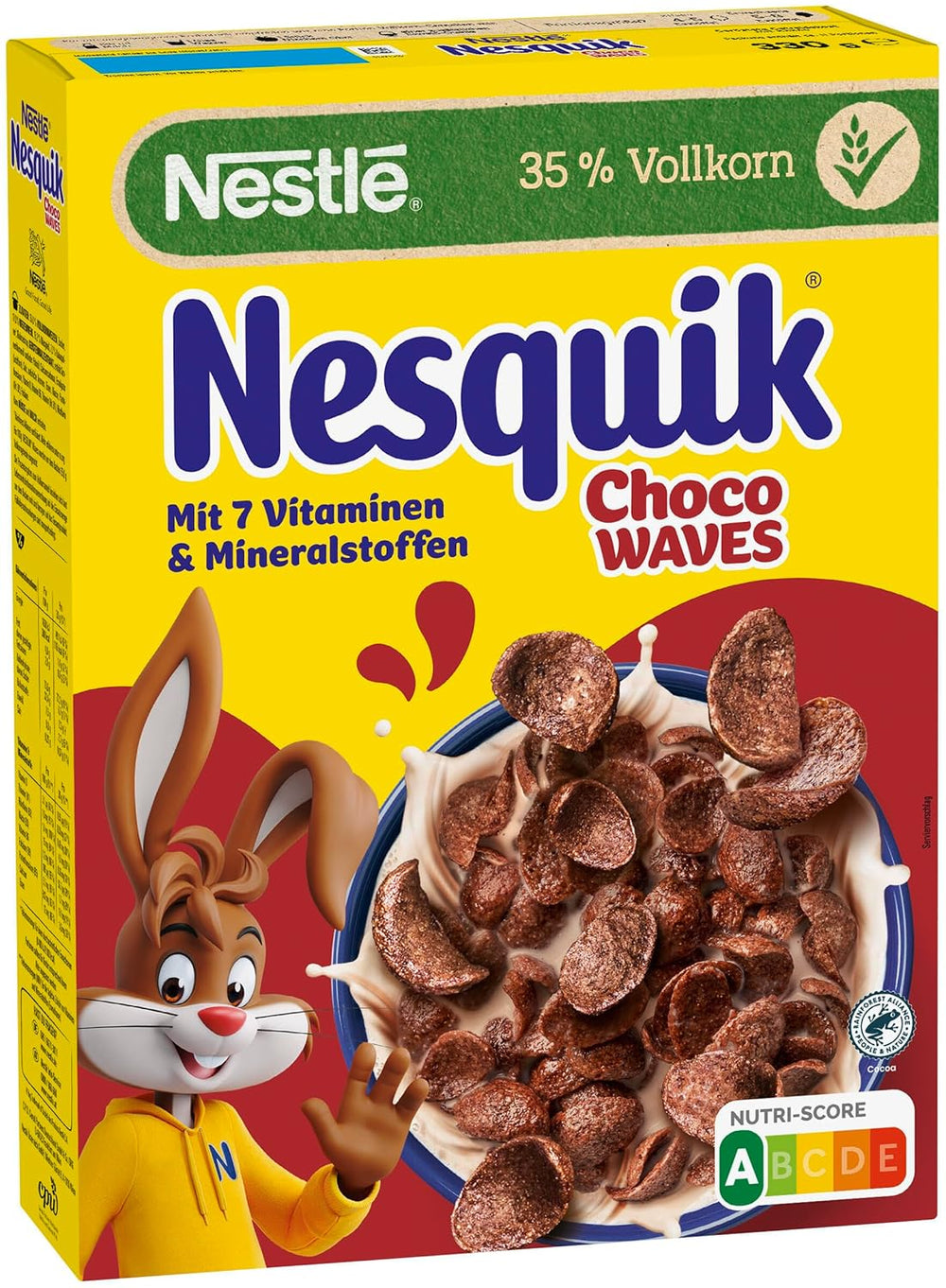 Nestlé Choco Waves, chrupiące śniadanie czekoladowe w kształcie fali (33% zawartości pełnego ziarna), 1 opakowanie (1 x 330g)