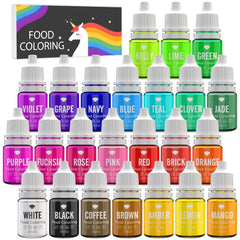 Colorant alimentar - 24 de coloranți alimentari vibranți pentru copt, decorarea torturilor, glazură, fursecuri, fondant și macaroane - Colorant alimentar lichid pentru fabricarea săpunului și meșteșuguri - 24 x 6ml