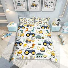 Zestaw Jungen Cartoon Auto Bedtuchen 135X200,Kinder Bau Fahrzeuge Tröster Abdeckung Für Kind Kleinkind Teens,Dinosaurier Bettbezug,Traktor Maschinerie Bagger Bettdecke Abdeckung,Lkw Autos Bedtuchen Naty Shop Multi 15 135*200+80*80*1