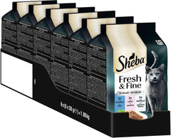 Sheba Portion Pouches Hrană umedă pentru pisici, pachet multiplu Fresh & Fine în jeleu cu ton și somon MSC, 6x6x50g - Mese sănătoase pentru pisici cu jeleu