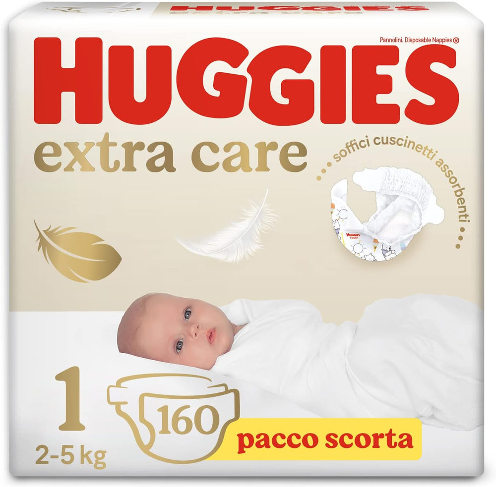 Pieluszki dziecięce Huggies Extra Care, rozmiar 1 (2-5 kg), superchłonne, Disney Design, opakowanie zbiorcze, 160