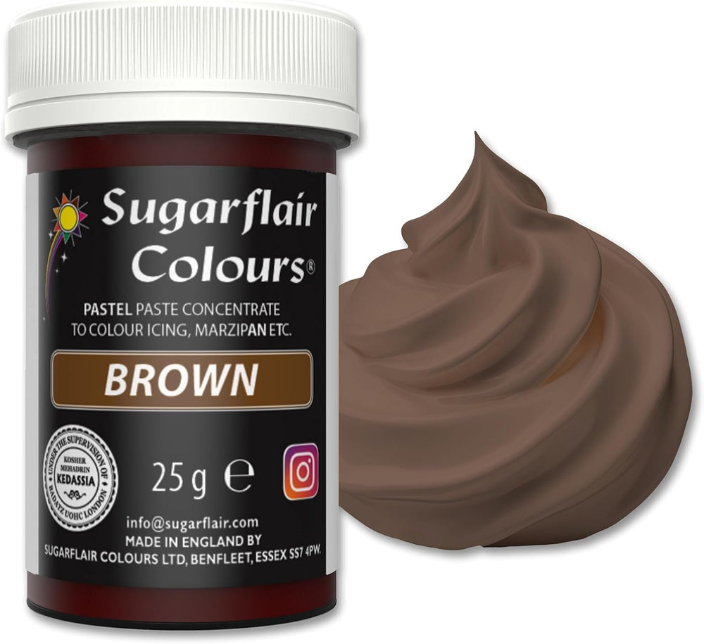 Pastă de colorant alimentar Sugarflair maro, colorant alimentar pastelat foarte concentrat pentru cremă de unt, pastă de zahăr, glazură regală, decorațiuni pentru torturi și multe altele! Colorant alimentar vibrant! - 25 g