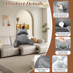 Pernă de citit, pernă de spate cu rolă de gât și brațe detașabile, pernă de odihnă la pat pentru utilizare în pat sau pe canapea, pernă de spătar pentru citit, lucru și joacă