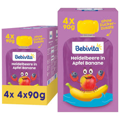 Torebki do wyciskania z jagodami, jabłkami i bananami - 16 (4 opakowania po 4 x 90 g każde), bez dodatku cukru, bezglutenowe, idealne na wynos i przekąski w podróży