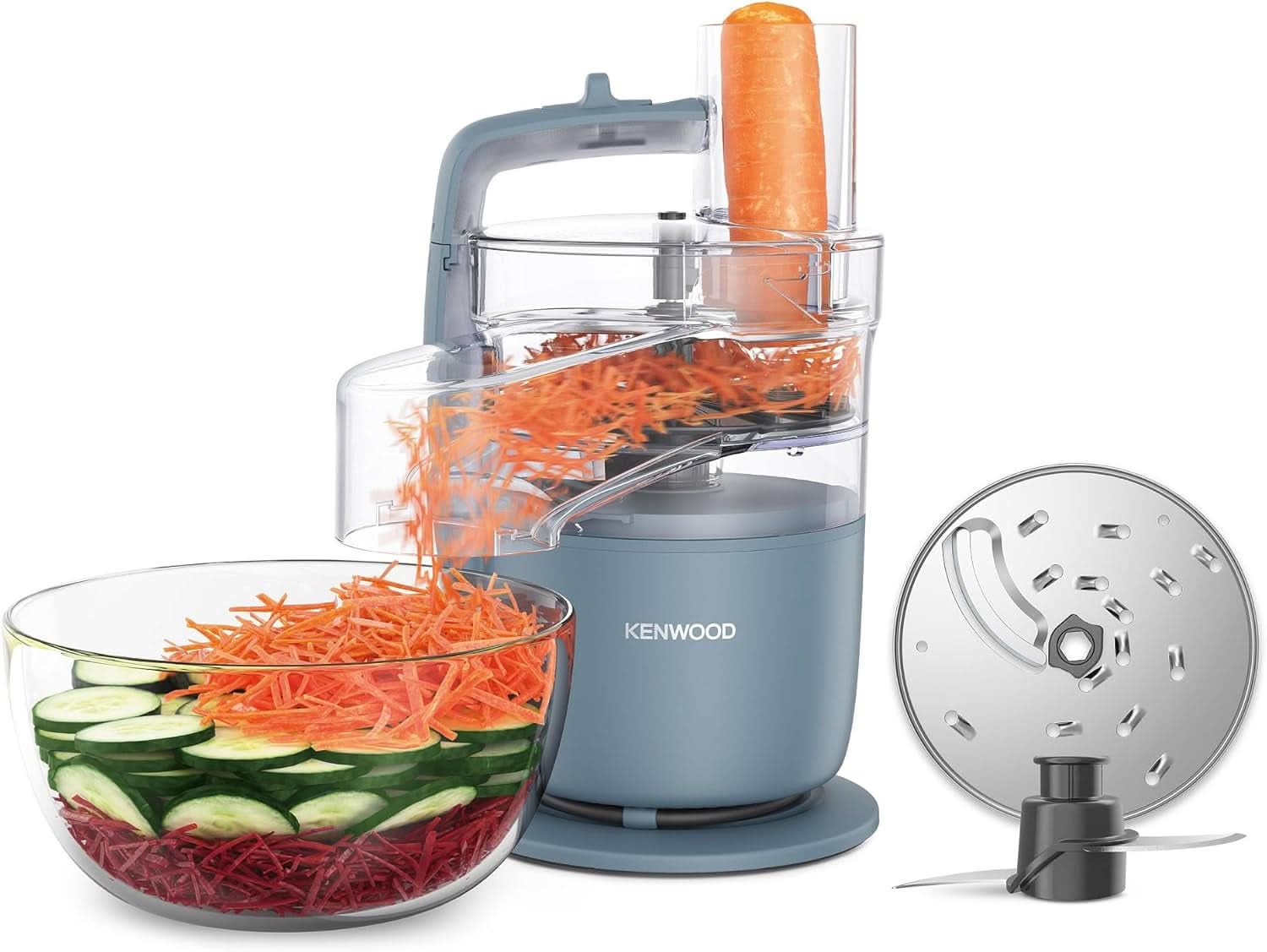 Kenwood Multipro Go FDP22.130GY, Kompakt-Küchenmaschine Nur 30Cm Hoch, Zum Schneiden, Reiben, Pürieren Und Teig Kneten, Express-Serve, 1,3 L Arbeitsbehälter, 650 W, Blau Mama si Copilul Naty Shop Blau Kompakt-Küchenmaschine