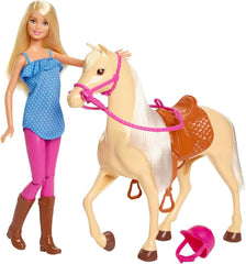 Păpușă Barbie și jucărie cu cal, accesorii pentru călărie, include 1 păpușă și 1 cal, potrivită ca și cadou pentru copiii cu vârsta de 3 ani și peste, FXH13