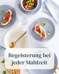 Set de veselă din gresie pentru 6 persoane, Hygge, 24 de piese. CÂȘTIGĂTOR AL TESTULUI, Set de veselă din gresie scandinavă Dreamy, set de boluri și farfurii, serviciu de cină pentru 6 persoane, seturi de veselă Pure Living în gri-albastru