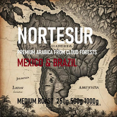 Cafea Norte Sur, cafea tare pentru măcinarea zilnică. 100% Arabica din Mexic și Brazilia.