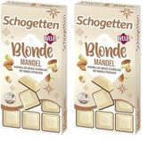 Schogetten Blonde Almond | Ciocolată albă cu caramel și bucăți de migdale | 100 g | Porționat convenabil (pachet de 2)