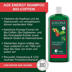 LOGONA Kosmetyki Naturalne, Szampon, wegańska formuła z organiczną kofeiną, 250 ml Prysznic i kąpiel Naty Shop