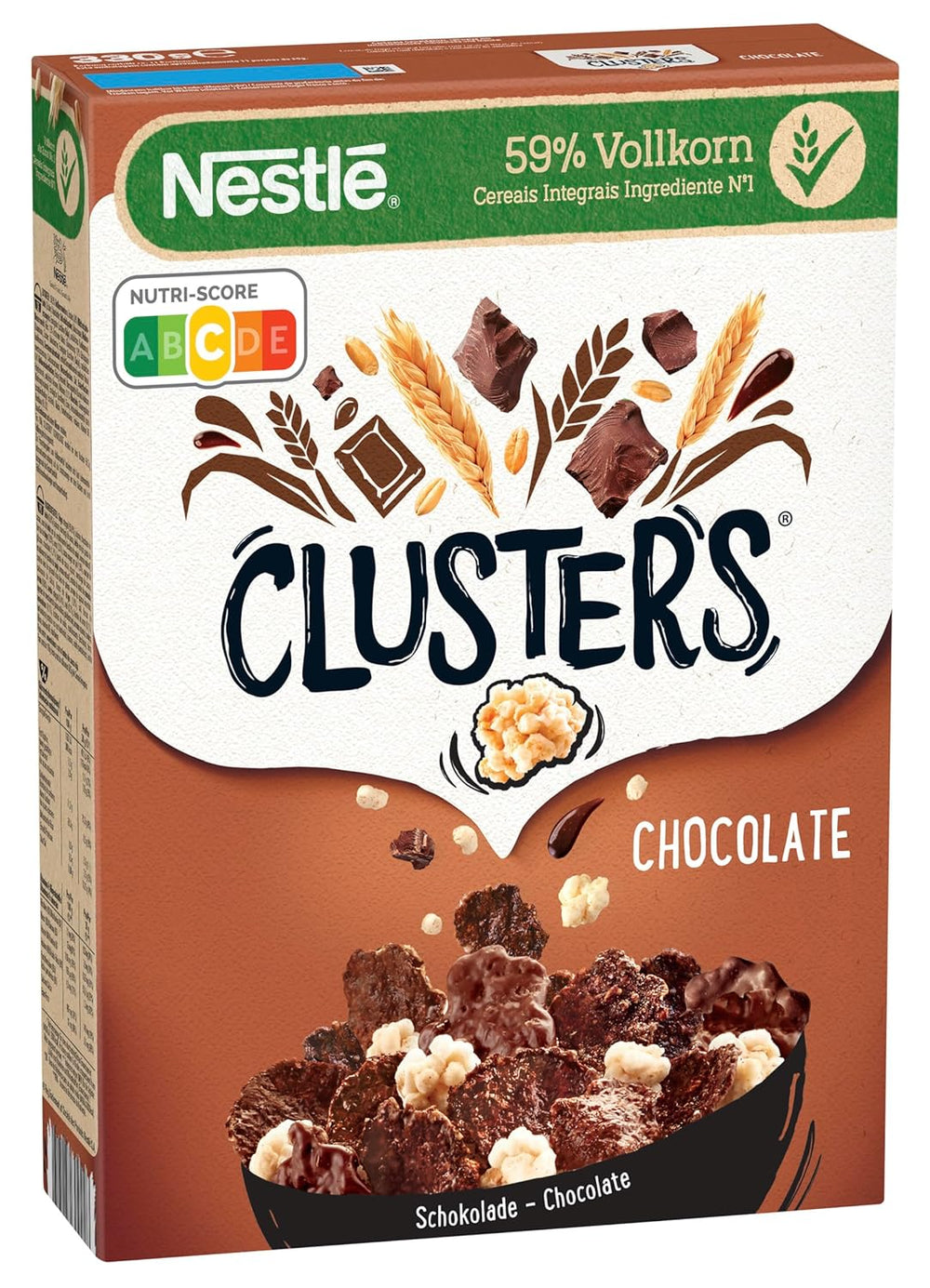 Nestlé CLUSTERS Czekolada, płatki zbożowe składające się w 59% z pełnych ziaren, z czekoladą i migdałami, zawiera witaminy, wapń i żelazo, 1 opakowanie (1 x 330g)