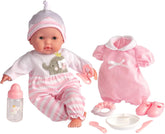 JC Toys- Berenguer Boutique 38 cm große realistische Babystoffpuppe mit offenen/geschlossenen 10-teiliges Geschenkset mit Flasche, Rassel, Schnuller & Zubehör Rosa Ab 2 Jahren