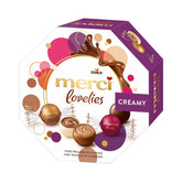 merci lovelies Creamy – 1 x 185 g – Pudełko pralin z 4 nadziewanymi specjałami czekoladowymi – Kulki czekoladowe do dzielenia się i dawania w prezencie