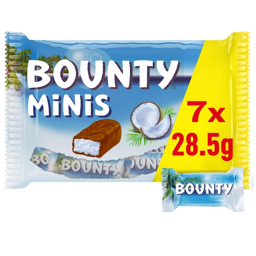 Opakowanie zbiorcze czekolady Bounty Minis, mini batoniki czekoladowe Fine Coconut, 227 g, pomysł na prezent czekoladowy, opakowanie zbiorcze czekolady