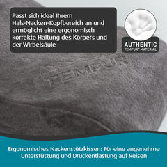 Pernă de călătorie TEMPUR cu spumă cu memorie, pernă ergonomică pentru gât, inclusiv geantă de transport, antracit, dimensiuni 25 x 31 x 10/7 cm