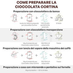 Włoska gorąca czekolada Cortina TARTA GORZKA CZEKOLADA, 15 saszetek X 30 gramów Kakao i Gorąca Czekolada Naty Shop