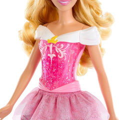 Mattel DISNEY Prințesa Aurora - păpușă cu ținută tipică, pantofi detașabili și diademă, top strălucitor și fustă detașabilă cu model, păr lung de coafat, HLW09 Papusi Naty Shop