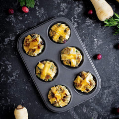 Masterclass 6-Loch-Muffinblech Mit PTFE-, PFOA- Und Bpa-Freiem Antihaftbeschichtung, Robustes 1Mm Dickes Karbonstahlblech, 27 X 18Cm Cupcake-Form Formy i blachy do pieczenia Naty Shop