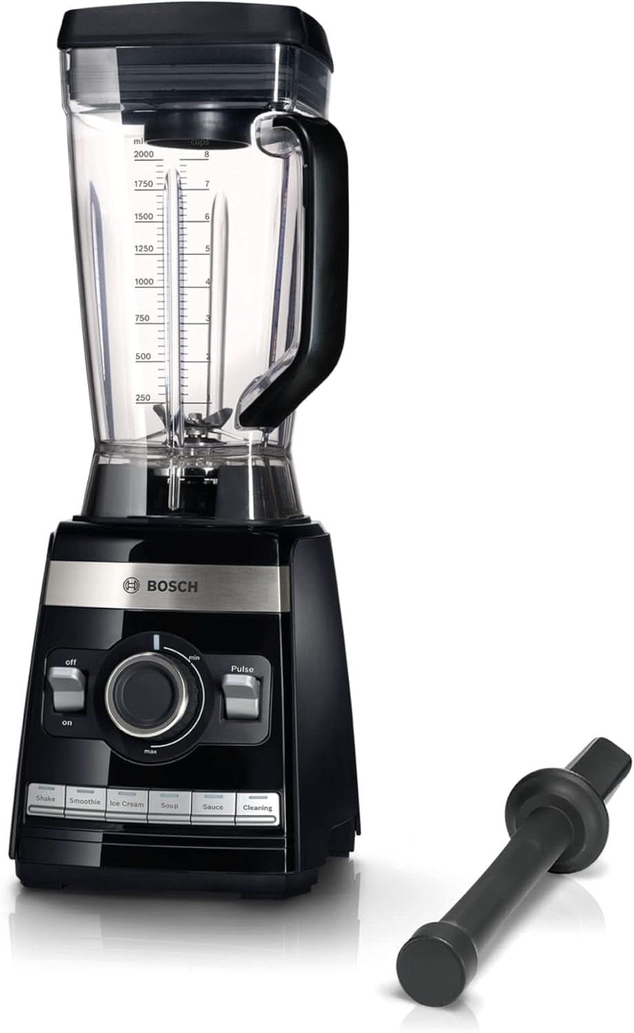 Bosch Standmixer Vitaboost MMBH6P6BDE, 6-Klingen-Edelstahlmesser, 2,5L Tritan-Mixbehälter, Stopfer, 6 Automatikprogramme, Rezeptbuch, Bpa-Frei, Einfache Reinigung, 45,000 U/Min, 1600 W, Schwarz Bucatarie Naty Shop Single Schwarz Deutsches Rezeptbuch
