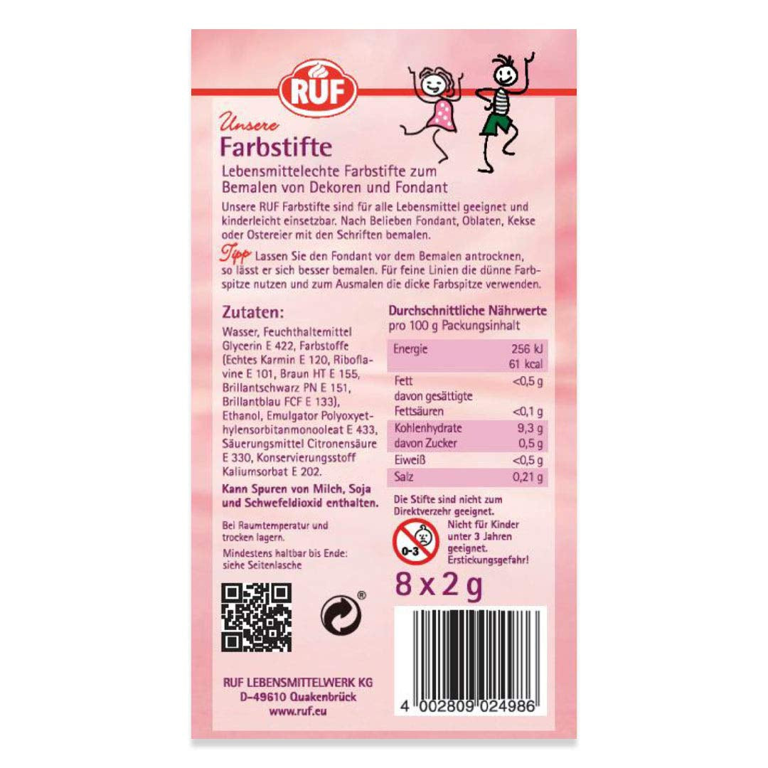 Pixuri colorante alimentare RUF, set de 8 pixuri colorante alimentare sigure pentru pictat și scris pe fondant și altele asemenea, pixuri cu zahăr cu 2 vârfuri fiecare