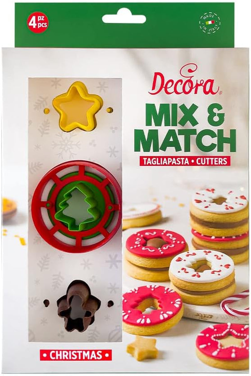 0255044 Formă de biscuiți tip ochi de bou, din plastic, setul ideal pentru decorațiuni din pastă de zahăr sau pastă de gumă, fabricată în Italia, design original. Pachet de 4.