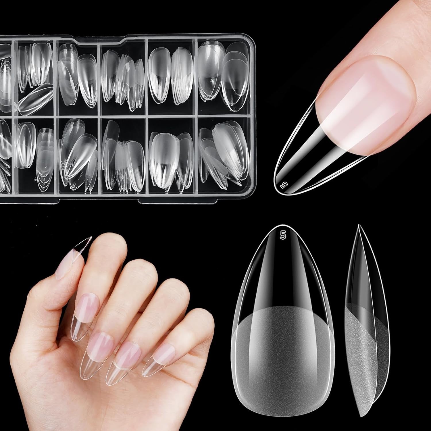 Unghii false scurte, model balerină, 120 bucăți, pentru lipire, 12 dimensiuni, unghii artificiale scurte, gel moale, acoperire completă, vârfuri de unghii pentru unghii cu gel scurte, S