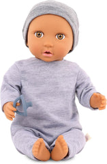 LullaBaby - Baby Puppe - Einteiler & Mütze - 36 cm Realistyczny Baby-Puppe - Orzech laskowy, brązowe oczy i miękkie ciało - Romper i Schnuller-Zubehör - Udawaj zabawę - Kinder 2 Jahre +