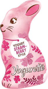 Zajączek Wielkanocny z Jogurtem 75g – Zajączek Czekoladowy na Wielkanoc – Biała Czekolada z Jogurtem i Chipsami Truskawkowymi – Zajączek Czekoladowy na Wielkanoc i Kosz Wielkanocny – Prezent Czekoladowy – Prezent Wielkanocny