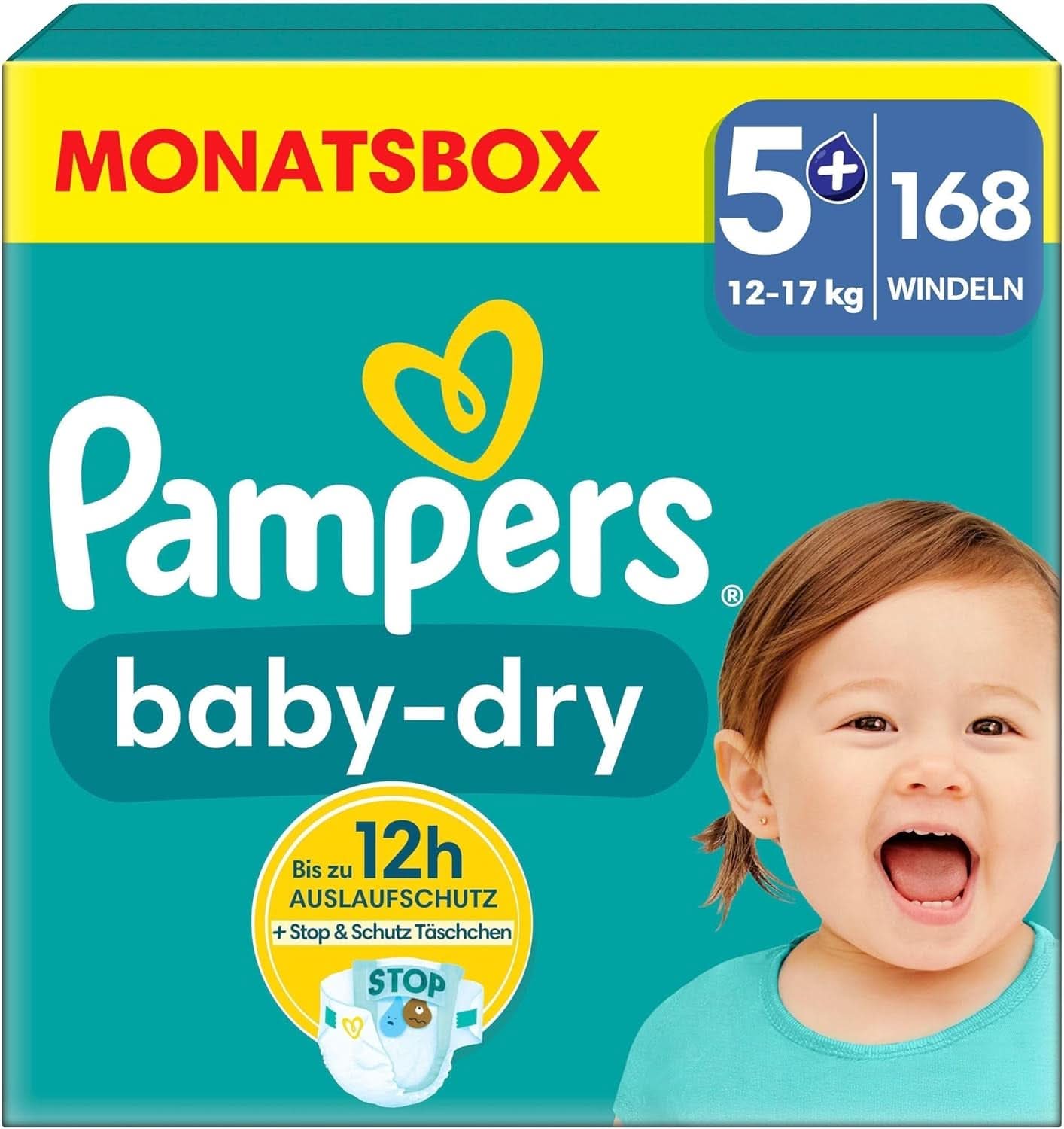 Scutece Pampers Baby-Dry, până la 100% protecție împotriva scurgerilor toată noaptea Mama si Copilul Naty Shop 5+ (168 buc) Nou