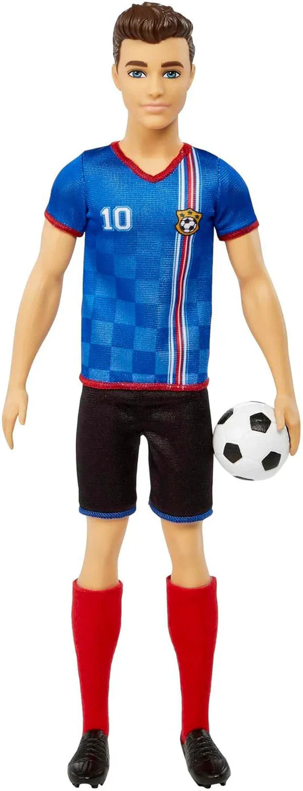 Barbie Możesz być kimkolwiek Seria Lalka Ken Piłkarz Lalka Ken Brązowe włosy Niebieski T-shirt Piłka nożna 1X Lalka Ken Piłkarz Dzieci Prezent 3 lata Zabawki Hcn15