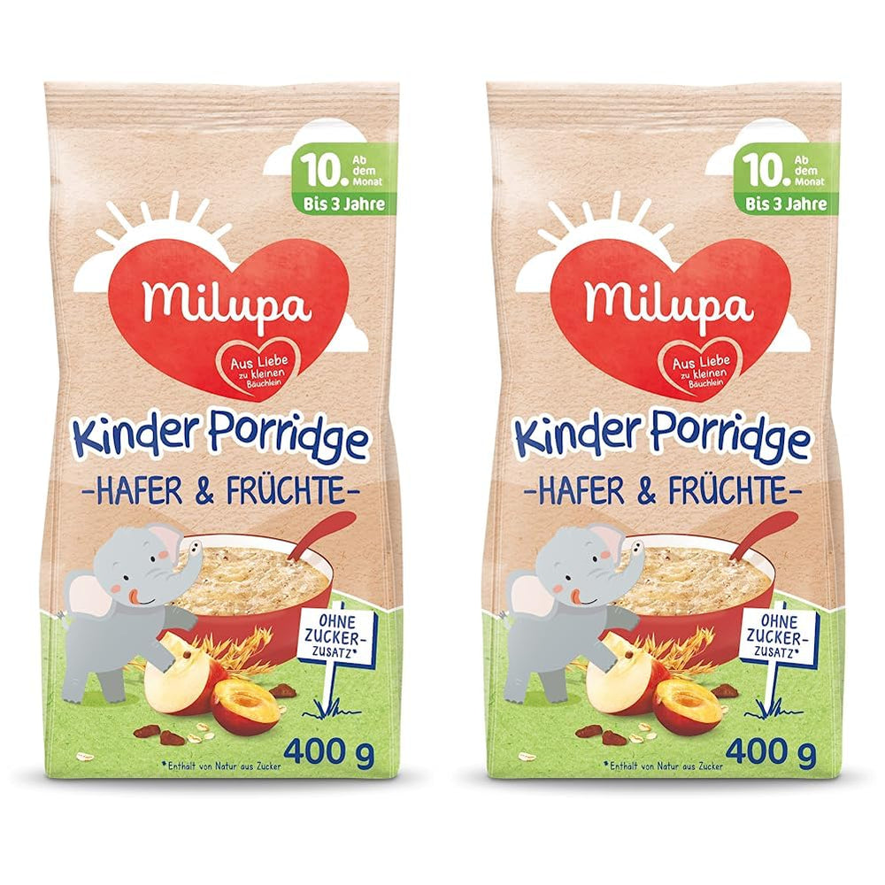Milupa Baby Owsianka - Owsianka Owsianka i Owoce 10 miesięcy do 3 lat Jedzenie dla dzieci 1 x 400 g (2 sztuki w opakowaniu)
