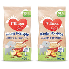 Terci pentru copii Milupa – Terci de ovăz și fructe de la 10 luni la 3 ani, hrană pentru bebeluși, 1 x 400 g (pachet de 2)