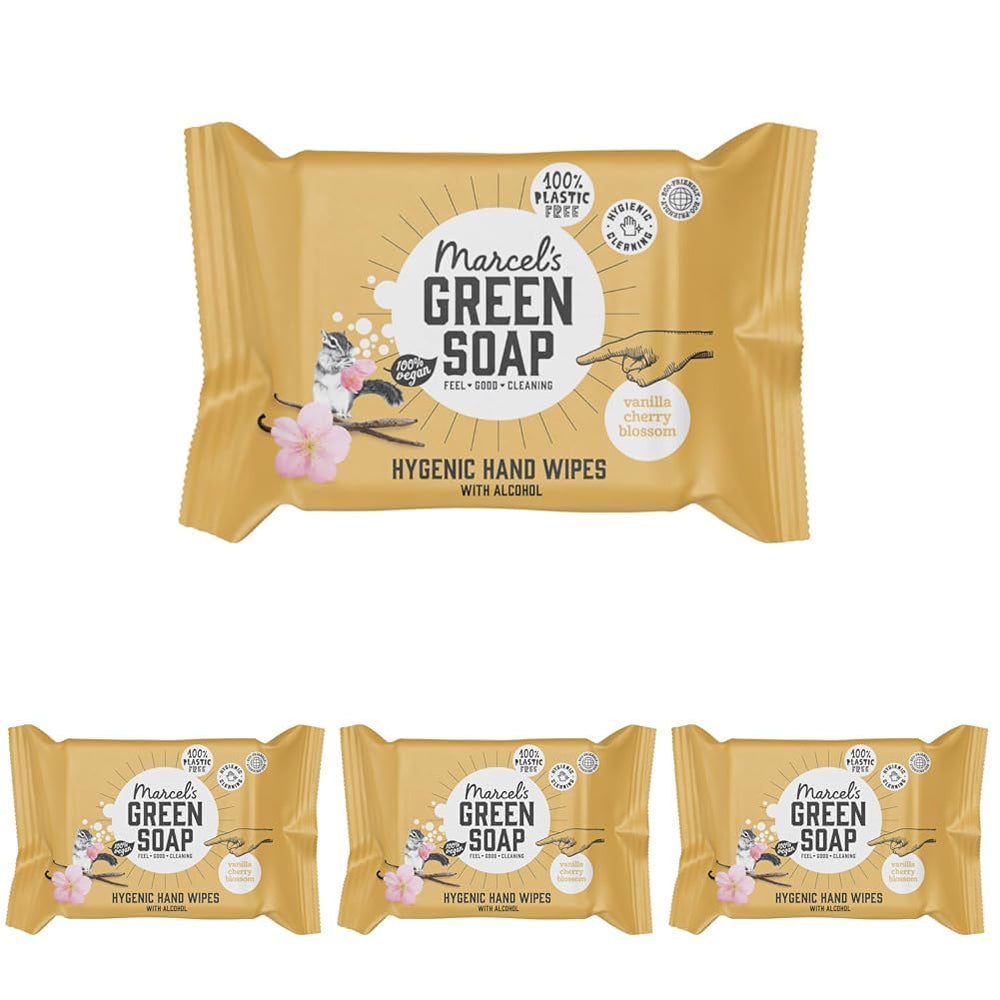 Chusteczki nawilżane do rąk Marcel's Green Soap, 60 szt. - Wanilia i kwiat wiśni - Na bazie roślin - Organiczne