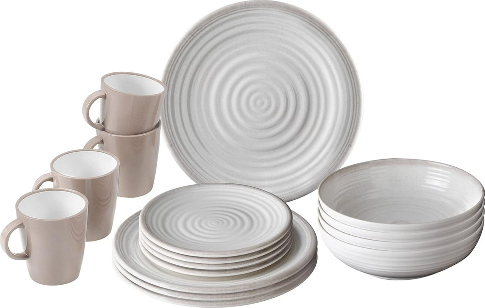 Set de tacâmuri ESS din melamină, cutie de prânz, farfurii și căni de călătorie cu 16 piese