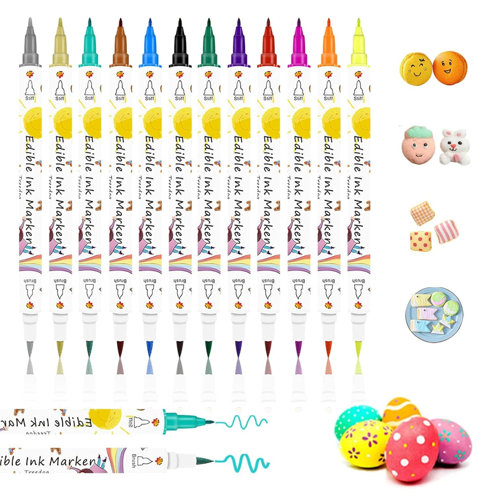 Pixuri de colorant alimentar pentru copt, 12 pixuri de colorant alimentar pentru fondant, pixuri alimentare comestibile, ouă de Paște DIY pentru ziua de naștere pentru decorare, pixuri de colorant alimentar gourmet pentru prăjituri, fursecuri, deserturi