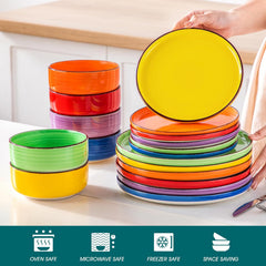 Set de veselă pentru 6 persoane, serviciu de cină din gresie Vancasso Bonita cu 18 piese, set bol și farfurie, serviciu rotund combinat cu 6 farfurii de cină, farfurii de salată și boluri fiecare