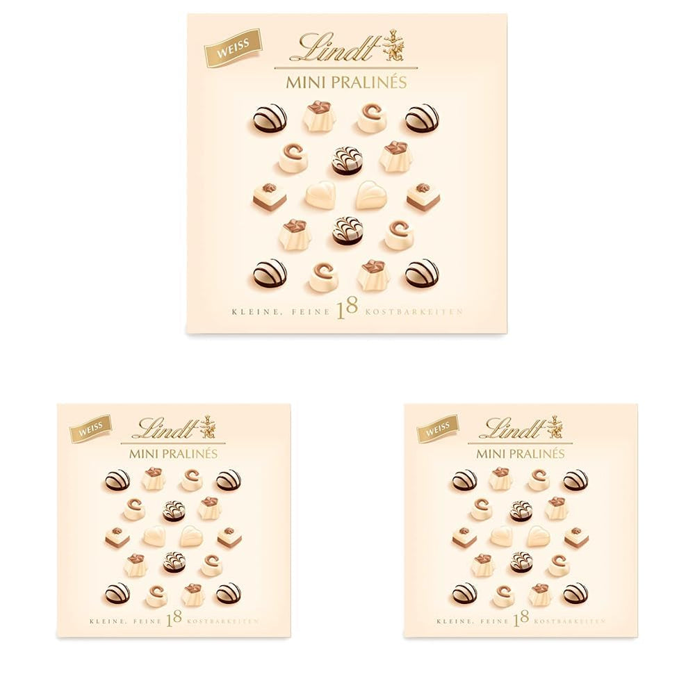 Ciocolată - Mini Praline Albe | 90 g | Cutie cu 18 praline în 6 sortimente delicioase | Cadou de ciocolată | Cadou de ciocolată (pachet de 3)