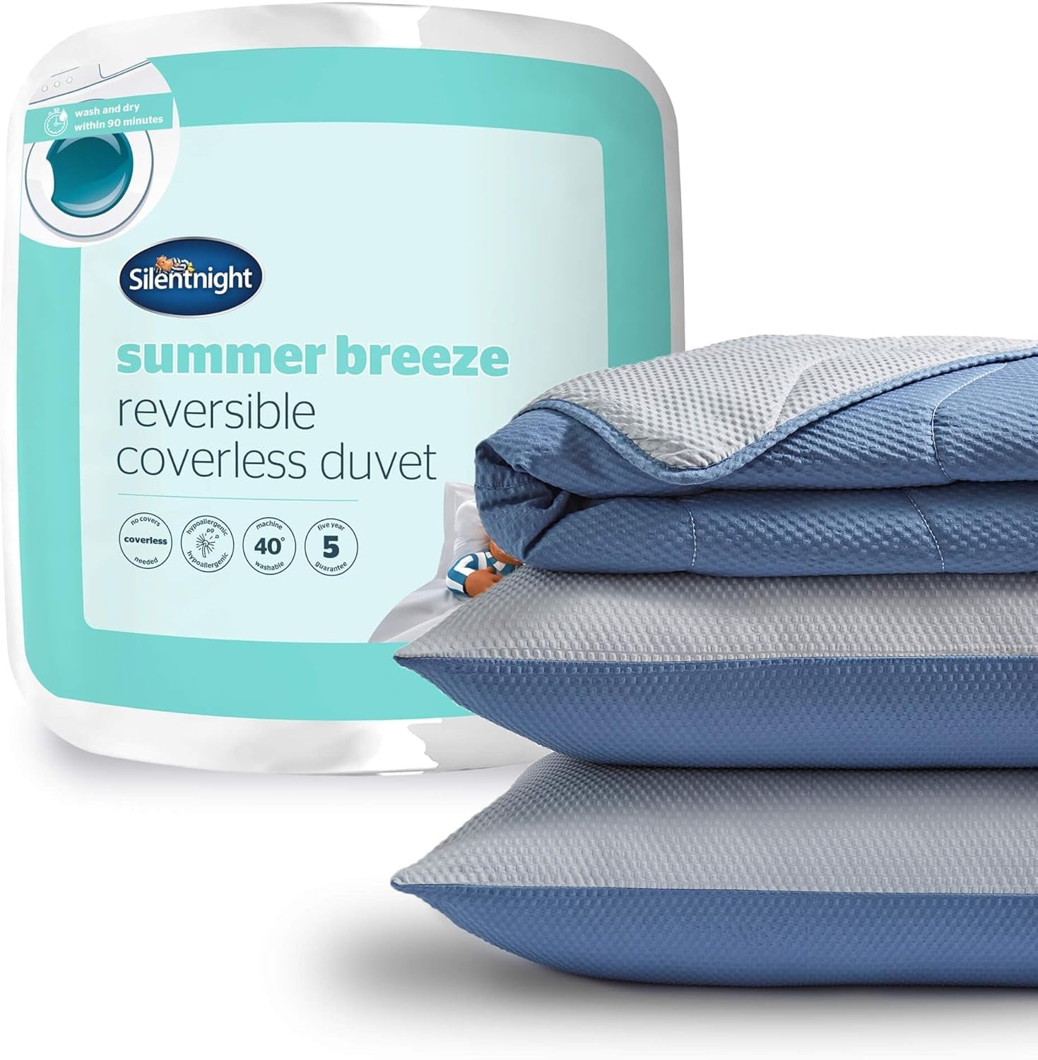 Plapumă Silentnight Summer Breeze pentru pat de o persoană, 2,5 Tog, plapumă de vară ușoară, ideală pentru nopți călduroase și dormituri fierbinți, hipoalergenică și lavabilă la mașină, pat de o persoană, 200 X 135 Cm Plapumi si pilote Naty Shop Fără capac gri/albastru Pat dublu