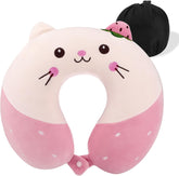 Litimkat pernă pentru gât copii, pernă portabilă pentru gât,pernă de călătorie, Pernă din spumă de memorie în formă de U, călătorie, avion, mașină, tren, birou, acasă, față de pernă cu model drăguț de animale, detașabilă (roz) Perne ortopedice cervicale Naty Shop Roz