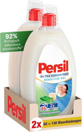 Persil Ultra Concentrate Sensitive Gel (130 prań) Detergent w płynie dla alergików i dzieci w mniejszej butelce, aby zmniejszyć ilość plastiku Usuwa trudne plamy Testowany dermatologicznie Detergenty do prania Naty Shop