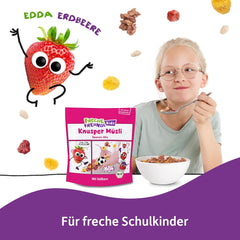 FRECHE FREUNDE Organiczne musli śniadaniowe Edda's Berry Crunchy Musli Mix dla dzieci w wieku szkolnym z liofilizowanymi truskawkami Wegańskie 6 opakowań (6 x 280g)
