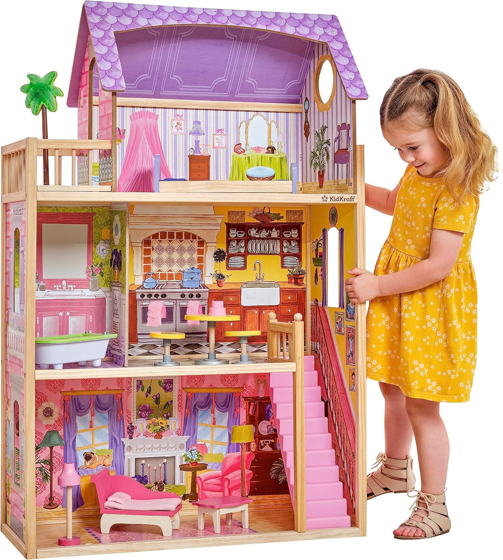 Drewniany domek dla lalek Kidkraft Kayla z meblami i akcesoriami, 3-poziomowy zestaw dla lalek 30 cm, zabawka dla 3 lat, 65092 - wyłącznie w Amazon Dollhouses Naty Shop Default Title