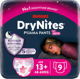 Huggies DryNites Pieluszki do moczenia nocnego dla dziewczynek 13–około 17 lat (48–60 kg) 27 sztuk (3x9) Paczka miesięczna Pieluszki majtkowe