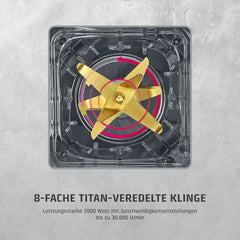 CASO Powerblender B 2000 - Mikser stojący Profi, 30 000 U/Min, 2000 W, Bruchsicherer Tritan-Mixbehälter (2 L), Bpa-Frei, Pulse-, Shake-, Smoothie-Funktion, 8-Fach Messer-System Mit Titanbeschichtung Kitchen Naty Shop