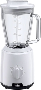 Braun Powerblend 1 JB1050WH - Mikser stojący Mit 1,5 L Glas-Mixaufsatz, Küchenhelfer Zum Zerkleinern, Pürieren & Mixen, Funkcja kruszenia lodu, 2 Geschwindigkeiten, 600 Watt, Weiß Bucatarie Naty Shop Weiß Glas-Mixaufsatz