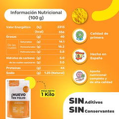Eipulver aus Freilandeiern (1kg) | Pasteurisiertes Vollei Pulver | Ohne Zusatztoffe | Bez glutenu i bez laktozy | Vakuumverpackung im Zip-Beutel