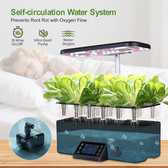 Sistem de creștere hidroponică de interior cu setări inteligente de program de iluminare, ghiveci pentru grădină de plante aromatice cu lumină de creștere cu spectru complet, 17 capsule, negru