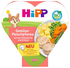 HiPP Sote de legume și carne organice cu cartofi tăiați cubulețe și mazăre (6 x 250g), masă de la 1 an, gătit ușor la abur, vegetarian, condimentat corespunzător pentru copii, calitate organică