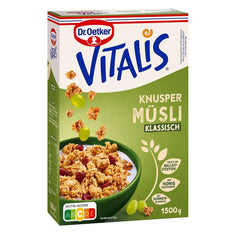 Dr. Oetker Vitalis Classic Crispy Muesli: Duże opakowanie chrupiącego musli śniadaniowego z rodzynkami, 1 opakowanie, 1,5 kg